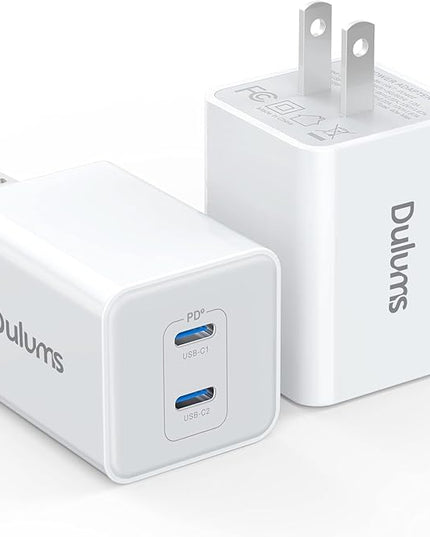 USB C 20W Wall Charger, 2 Pack Dual Port 40W PD 3.0 Type C Fast Charging Block, Durable Portable Charger for iPhone 11/12/13/14/15/16 Pro Max, iPad Pro, AirPods 4, for Apple Watch 10, Samsung Galaxy