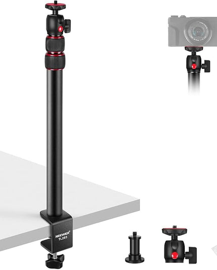 NEEWER Camera Desk Mount, Overhead Desktop Light Stand Microphone Boom Arm with Ball Head C Clamp Cleaning Cloth for DSLR Webcam Phone Holder Ring Light Mic Streaming Video Recording, Red TL283