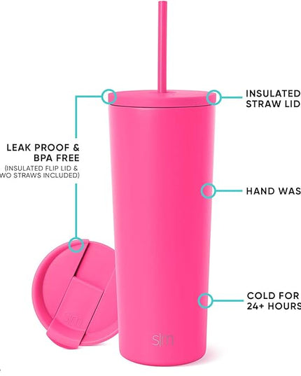 Simple Modern Insulated Tumbler with Lid and Straw | Iced Coffee Cup Reusable Stainless Steel Water Bottle Travel Mug | Gifts for Women Men Her Him | Classic Collection | 24oz | Raspberry Vibes