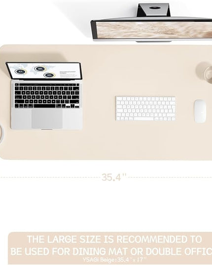 YSAGi Non-Slip Leather Desk Pad, Desk Matt for Desktop, Waterproof Laptop Computer Keyboard Mat, Table Protector Blotter Mat, Large Mouse Pad for Office/Work/Home/Decor(Beige, 35.4" x 17")