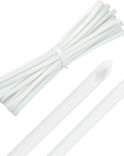 MECCANIXITY 30ft Braided Cable Sleeve, 3/16" ID 200C High Temperature 1500V Fiberglass Wire Insulation Cord Protector Organizer Wires Management for Motor Engine Fuel Line, White