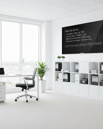 72" x 48" Black Extra Large Glass Whiteboard 6' x 4' Frameless Tempered Black Dry Erase Board with Marker Tray for Interactive Office, Wall Mounted Frosted Glass White Board