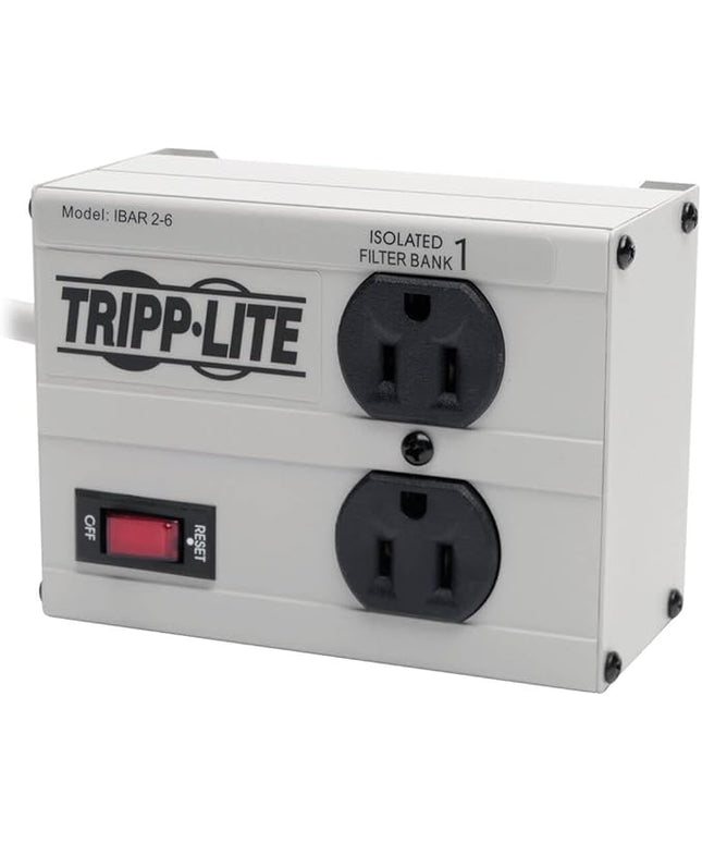 Tripp Lite ISOBAR2-6 Isobar 2 Outlet Heavy Duty Power Strip Surge Protector, 1410 Joules, 6ft Cord, Flat Plug, Metal Power Strip, Industrial Garage Work Shop Bench, Under Desk and Wall Mountable
