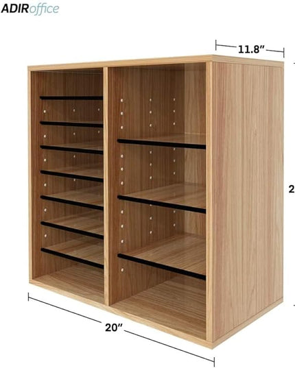 AdirOffice Wooden Adjustable Literature Organizer, 16 Compartment Office Mailbox, or Classroom Literature Organizer, Medium Oak