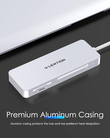 LENTION USB 3.0 to CF/SD/Micro SD Card Reader, SD 3.0 Card Adapter for SDHC/SDXC/MMC/RS-MMC/Micro SDHC/Micro SDXC/CF Type I, Compatible Windows, MacOS, ChromeOS, More (CB-H12, Silver)