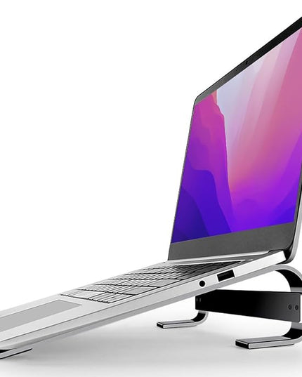 MMOBIEL Laptop Stand - Riser 10 to 18 inches - Ventilated Holder Universal - Laptop Stand for Desk Compatible with MacBook, Notebook, ASUS and More - Incl. Tools - Black Aluminum