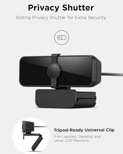 Lenovo 310 FHD Webcam, 1080p, FHD Resolution @30 FPS, Plug-and Play USB Connectivity, 1.8M Cable, 2 Integrated Microphones, External Privacy Shutter, Black