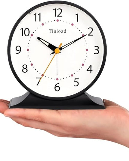 Tinload 4.5" Antique Retro Analog Alarm Clock, Small Silent Bedside Desk Clock with Manual Light, Battery Operated, Snooze, for Living Room, Bedroom, Bedside, Desk(Black)