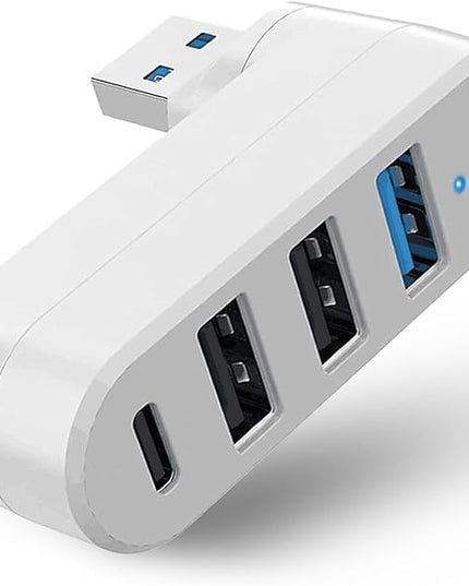 VIENON 4-Port USB 3.0 Hub [90/180 Rotatable], USB Splitter with 3 USB Ports & 1 USB C Power/Data Port, USB Extender for Laptops, Cars, iMac, MacBook Air, MacBook Pro
