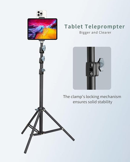 Large Screen Teleprompter Holder for Tablet & Phone with 70.8" Extendable Tripod, Dual Device Design, Compatible with iPad/iPhone/Samsung and More. Perfect for Live Streaming/Video Recording