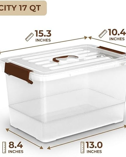 17 Quart Clear Storage Bins with Lids, 6-Pack Stackable Plastic Organizer Box with Secure Latches & Handles