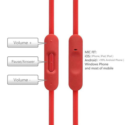 EARLA TEC Replacement Audio Cable Cord Wire with in line Microphone and Control for Beats by Dr Dre Headphones Solo Studio Pro Detox Wireless Mixr Executive Pill (red)