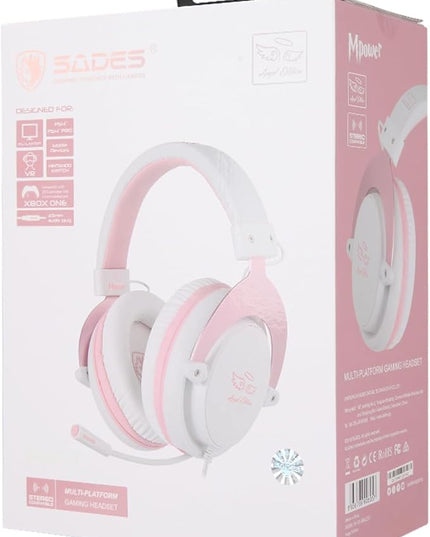 USOTSO MPOWER Stereo Gaming Headset for PS4, PC, Mobile, Noise Cancelling Over Ear Headphones with Retractable Flexible Mic & Soft Memory Earmuffs for Laptop Mac Games-Angel Edition