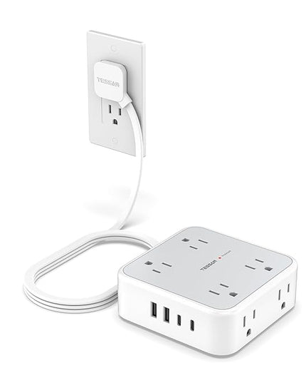 TESSAN Surge Protector Power Strip, 5 FT Extension Cord with Multiple Outlets Flat Plug, 4 USB (2 USB C) and 8 AC Outlets, 900 Joules Protection, Wall Mount Charging Station for Home, Office, Dorm