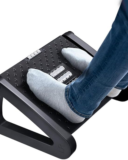 Foot Rest for Under Desk at Work - Six Heights Adjustable Under Desk Footrest - Ergonomic Foot Stools for Under Office Desks - Desks Foot Rest with Massage Rollers - Leg Rest for Chair (Black)