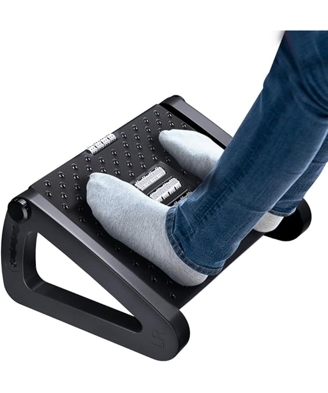 Foot Rest for Under Desk at Work - Six Heights Adjustable Under Desk Footrest - Ergonomic Foot Stools for Under Office Desks - Desks Foot Rest with Massage Rollers - Leg Rest for Chair (Black)
