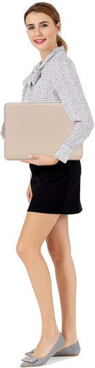 MOSISO Laptop Sleeve Bag 13.3 inch Compatible with MacBook Air/Pro, 13-13.3 inch Notebook, Compatible with MacBook Pro 14 2025-2021 M4 M3 M2 M1, PU Leather Padded Bag Waterproof Case, Apricot