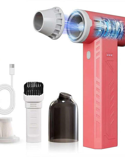 Compressed Air Duster 480000RPM Electric Air Duster Variable Speed 580G 4 Gear Adjustable Rechargeable Cordless Jet Dry Blower Turbo Fan Dryer Cleaning Air Blower Mini Car Vacuum Cleaner Rose Pink