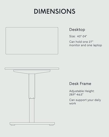 FLEXISPOT EN1 One-Piece Standing Desk, 40"x24" Seamless Desktop Electric Height Adjustable Desk for Home Office, Multi-Monitor Setups & Easy Assembly, Black (Black Frame)