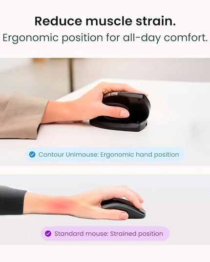 Contour Unimouse Ergonomic Vertical Mouse Adjustable 35°-70° Tilt Angle, 6 Programmable Buttons for Productivity, Customizable Thumb Rest for Wrist Pain Relief | Plug & Play Mac/PC - Wireless - Left