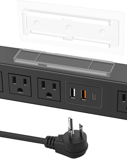 HHSOET Under Desk Power Strip with 3M Adhesive, Removable Under Desktop Mount Plug with Fast Charging USB C and USB A Ports, 4 Outlet Under Table Surge Protector 1200J, 6FT Extension Cord. (Black)