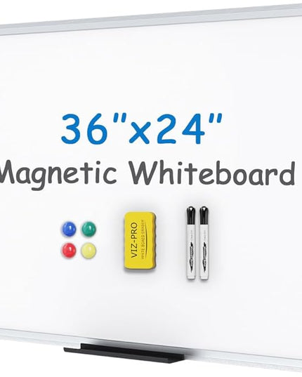 VIZ-PRO Magnetic Whiteboard/Dry Erase Board, 36 X 24 Inches, Includes 1 Eraser & 2 Markers & 4 Magnets