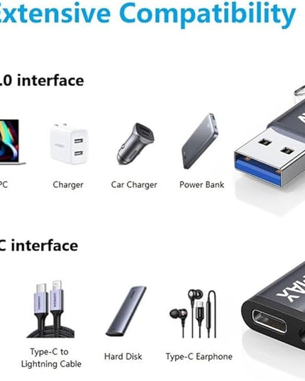 AVMAX USB to USB C Adapter 4Pack, Type C Male to USB Female 3.0 OTG Adapter for iMac,MacBook, iPhone 16 15,iPad,Microsoft Surface,Samsung (Black)