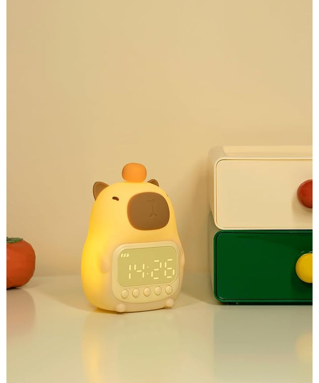 Capybara Alarm Clock with Night Light for Kids, Cute Toddler Alarm Clocks for Bedrooms Ok to Wake Clocks for Girls and Boys, Rechargeable Silicone Animal Tabletop Lamp for Kid