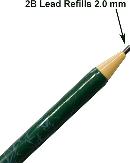Maydahui 12 PCS Mechanical Pencil with Sharpener Novelty Non Sharpening Automatic Pencil with 12 PCS 2B Lead Refills 2.0 mm Classic Red Green Pole Plastic Simulation Timber for School Writing Drawing