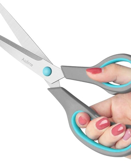 Asdirne Scissors Set of 4, Premium Stainless Steel Razor Blades, Ergonomic Semi-Soft Rubber Grip, Suitable for School, Office and Family Daily Use, 9.6''/8.5''/6.4"/5.4", Blue&Gray