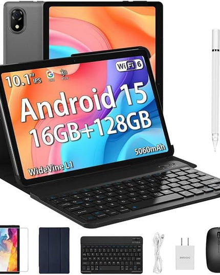 DOOGEE U10(2025) 10 inch Tablet with Keyboard, Android 15 Tablet 16GB+128GB/2TB Expand, 2.0GHz Quad Core Gaming Tablets,5060mAh,1280x800 IPS HD Touchscreen,WiFi 6,Dual Camera,BT5.0,Widevine L1,Gray