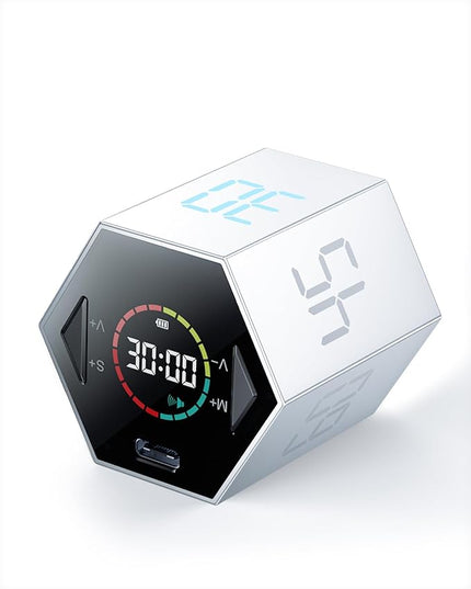 Pomodoro Timer Cube, Hexagon Productivity Timer, Pause & Resume, Silent, Vibrate & Adjustable Sound Alert, for ADHD, Task, Work, Study, 5/15/25/30/45/60min & Custom Countdown,Silver