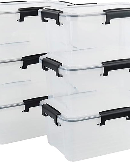 6-Pack 12 Quart Clear Storage Latching Box, Plastic Latch Box with Lid