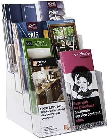 Clear-Ad Acrylic Brochure Organizer - 4 Tier Pamphlet Holder with Removable Dividers - Desktop or Wall Mount Rack Card Holders - Flyer or Pamphlet Display Stand LHF-S84 (Pack of 1)