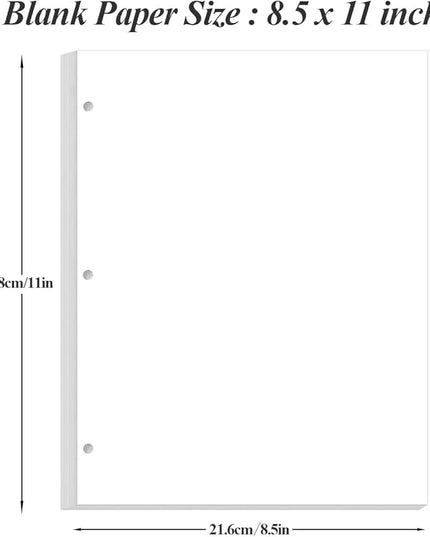 A4 Blank Filler Paper, 3-Hole Blank Paper, 100Sheets / 200Pages Loose-Leaf Paper, 100gsm White Paper, 8.5'' x 11''