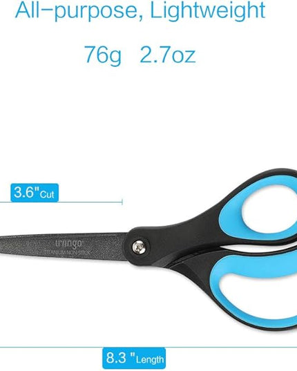 LIVINGO 2 Pack 8" Titanium Non-Stick Scissors, Professional Stainless Steel Comfort Grip, All-Purpose, Straight Office Craft Scissors for DIY(Blue/Black)