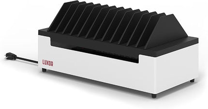 Line Leader 12-Device Open Charging Station | Compact Desktop Charger for Laptops, Tablets, & Chromebooks | Space-Saving Design with Adjustable Dividers & UL Safety-Certified Power Strip
