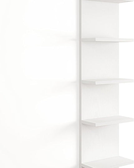 Fun Memories 5-Tier Wall Shelf Unit, 48" Tall Floating Storage Organizer for Bedroom, Living Room, and Home Decor, White Vertical Shelving Unit