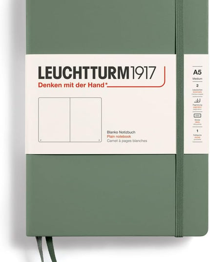 LEUCHTTURM1917 - Notebook Hardcover Medium A5-251 Numbered Pages for Writing and Journaling (Olive, Plain)