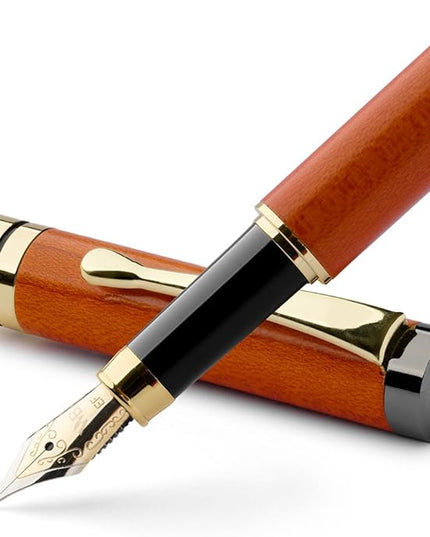 Wordsworth & Black Fountain Pen Set, Luxury Bamboo Wood - Extra Fine Nib, Gift Case; Includes 6 Ink Cartridges, Ink Refill Converter -Journaling, Calligraphy; Drawing, Smooth Writing [Cherry Wood]