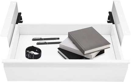 FFanhia 16 Inches Under Desk Mounted Sliding Pull-out Drawer Under Desk Storage Drawer for Sit Stand Workstation Office Desk(Applicable Table Thickness: 0.79in) White