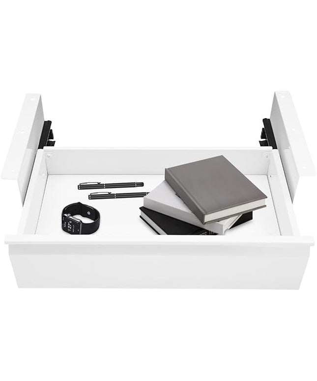 LEYSRIS 17.7" Under Desk Storage Drawer, White Sliding Pull-Out Drawer for Sit Stand Workstation
