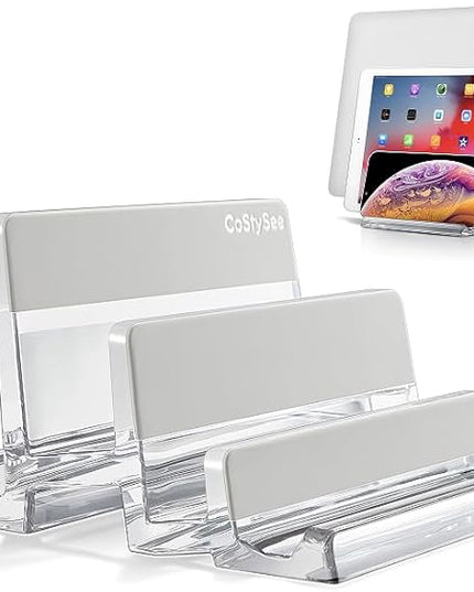 3-Slot Vertical Laptop Stand Laptop Holder for Desk Made of Premium Acrylic to Space-Saving for All Laptop/MacBook/Tablet/Phone (Transparent)