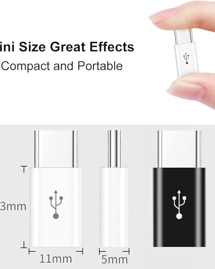 Adapter Micro USB to USB C (4 Pack), Micro-USB Female to USB-C Male OTG Adapter Compatible with Samsung Galaxy, LG, Huawei, Type-C Phones, Tablets and More (2 Black and 2 White)