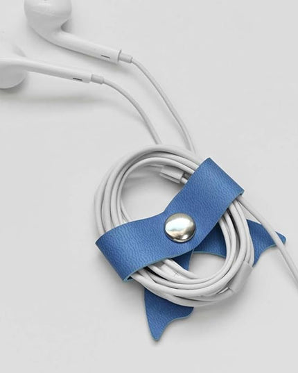 SenseAGE 5 Pack Cord Organizer, Bow Cord Keeper, Cable Organizer USB Holder, Leather Cable Management, Cable Straps, Earphone Winder, Storage Straps for Electronics, Earbuds, Small, Random Blue