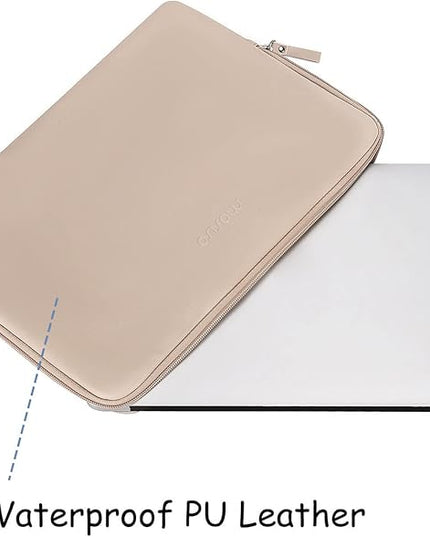 MOSISO Laptop Sleeve Bag 16 inch Compatible with MacBook Air 15 inch 2025-2023 M4 M3 M2/Pro 16 inch 2025-2019 M4 M3 M2 M1, 15-15.6 inch Notebook, PU Leather Padded Bag Waterproof Case, Apricot