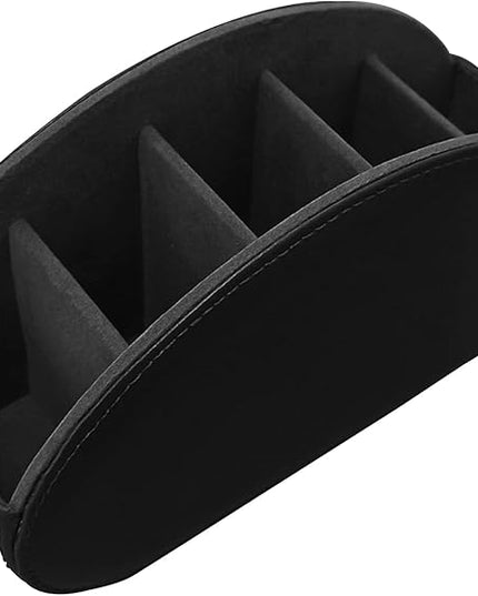 Leather Remote Control Holder with 5 Compartments TV Remote Caddy Storage Box/Tray,Desktop Organizer Store Controller,Glasses,Brush,Media Player,Pen,Space Saver for Bedside Table/Office Desk(Black)