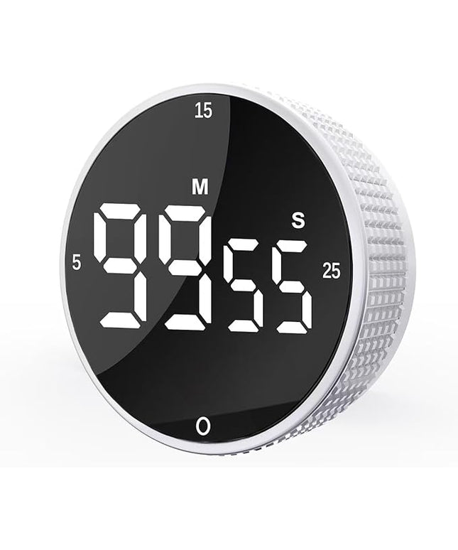 Upgrade Digital Kitchen Timer - Magnetic Countdown Countup Visual Pomodoro Timer with Large LED Display, 3-Preset Times (5, 15, 25), 3 Volume Levels, Ideal for Cooking, Baking and Fitness (1, White)