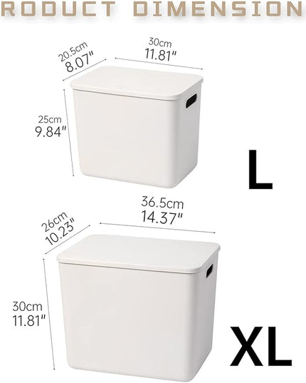 Plastic Storage Baskets With Lid Organizing Container Lidded Knit Storage Organizer Bins for Shelves Drawers Desktop Closet Playroom Classroom Office (4XL+2L, Light grey)