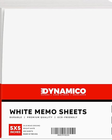 White Memo Sheets Paper – Perfect for Quick Notes, To-Do Lists and Reminders for School, Office and Business | 5 x 5 Inches | 24lb Bond (90gsm) Paper | 250 Sheets per Pack